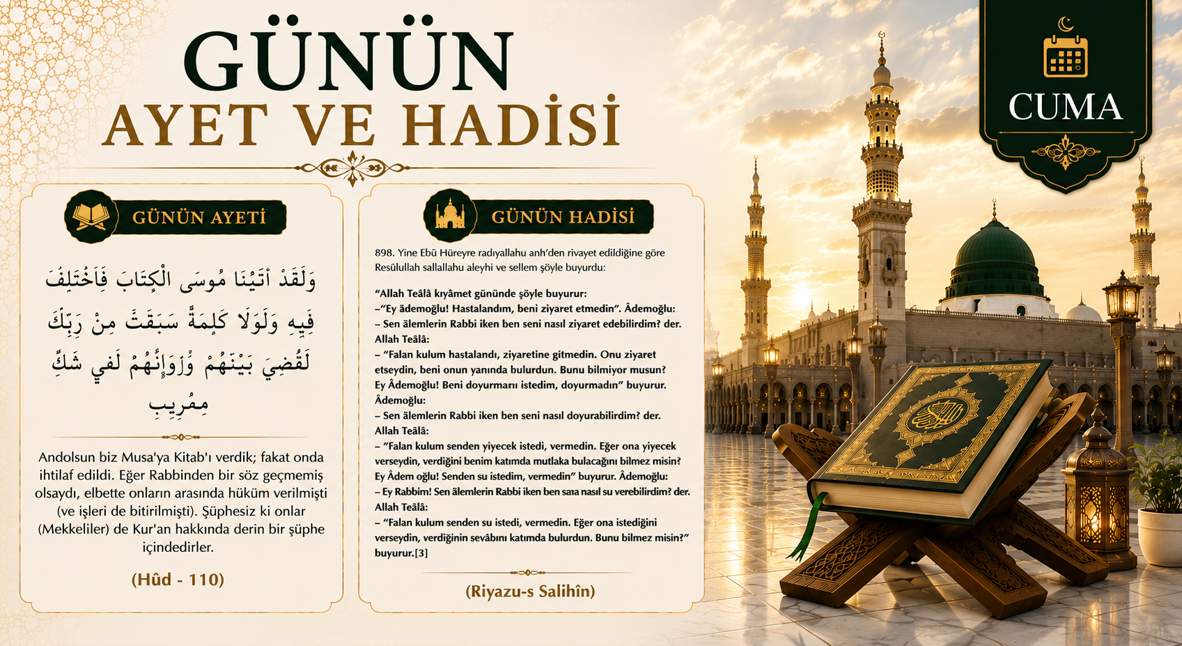 GÜNÜN AYET VE HADİSİ